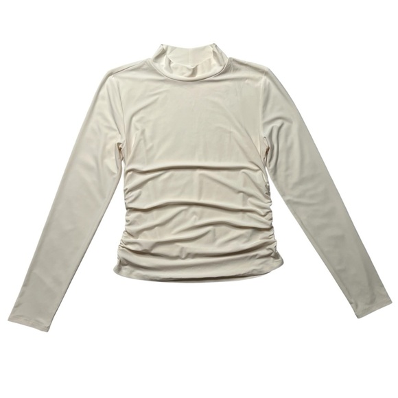 Aritzia Wilfred Cream Ruched Mock Neck Long Sleeve Size Medium - Picture 1 of 8